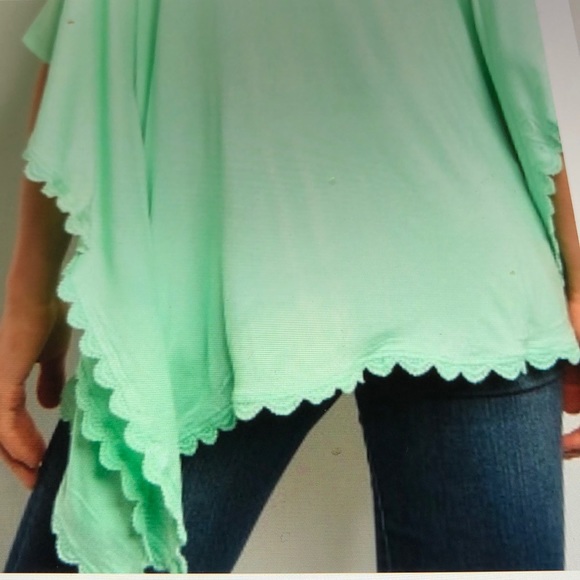 Spring Green Crochet Trim Scalloped Edge Top - Picture 4 of 4